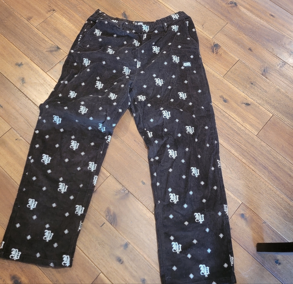 brown corderoy embroidered pants